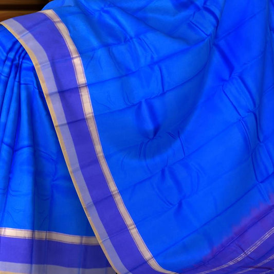 Bright Blue Kanchipuram Silk Saree with Dark Blue Border