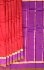 Brick Red Kanchipuram Silk Saree with Purple Border