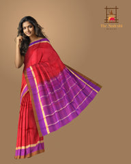 Brick Red Kanchipuram Silk Saree with Purple Border