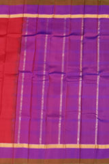 Brick Red Kanchipuram Silk Saree with Purple Border