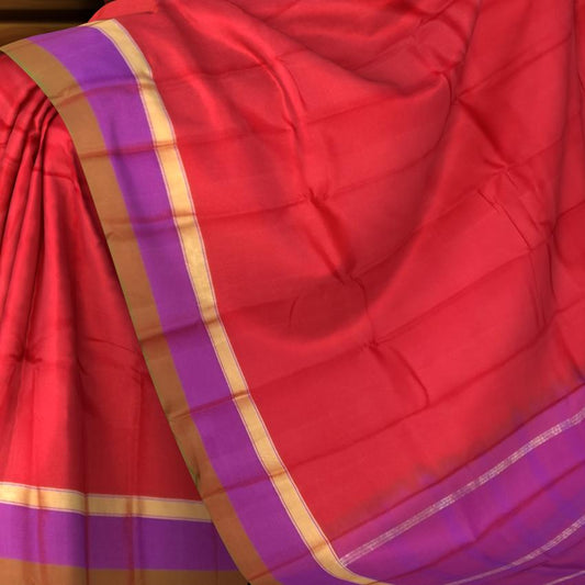 Brick Red Kanchipuram Silk Saree with Purple Border