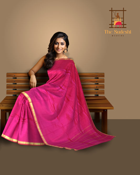 Rani Pink Kanchipuram Silk Saree with Self Border