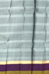 Steel Grey Kanchipuram Silk Saree with Plum and Olive Green Border