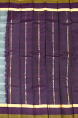 Steel Grey Kanchipuram Silk Saree with Plum and Olive Green Border