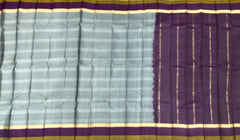 Steel Grey Kanchipuram Silk Saree with Plum and Olive Green Border