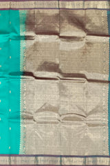 Sea Green Kanchipuram Silk Saree with Dull Maroon Border and Small Buttas