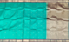 Sea Green Kanchipuram Silk Saree with Dull Maroon Border and Small Buttas