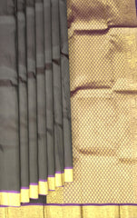 Black Kanchipuram Silk Saree with Purple Border and Small Buttas