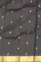Black Kanchipuram Silk Saree with Purple Border and Small Buttas