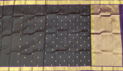 Black Kanchipuram Silk Saree with Purple Border and Small Buttas