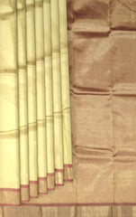 Half White Kanchipuram Silk Saree with Rust Orange Border and Small Buttas