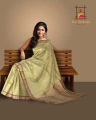Half White Kanchipuram Silk Saree with Rust Orange Border and Small Buttas