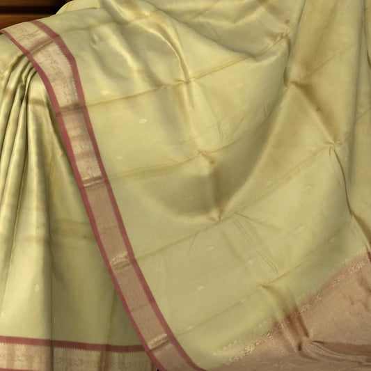 Half White Kanchipuram Silk Saree with Rust Orange Border and Small Buttas