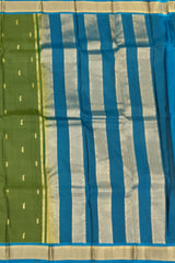 Powder Blue Kanchipuram Silk Saree with Coral Pink Border and Floral Zari Motifs