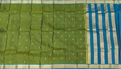 Powder Blue Kanchipuram Silk Saree with Coral Pink Border and Floral Zari Motifs