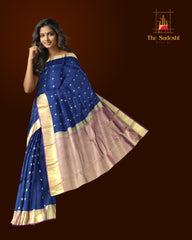 Ivory Kanchipuram Silk Saree with Violet Border and Silver Zari Work