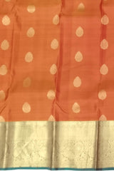 Rust Orange Kanchipuram Silk Saree with Dual Tone Gold Zari Border and Buttas