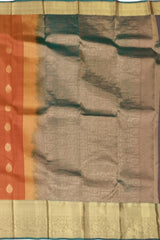 Rust Orange Kanchipuram Silk Saree with Dual Tone Gold Zari Border and Buttas