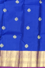 Royal Blue Kanchipuram Silk Saree with Purple Border and Tear-Shaped Buttas