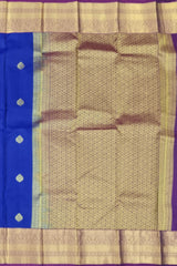 Royal Blue Kanchipuram Silk Saree with Purple Border and Tear-Shaped Buttas