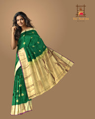 Dark Green & Purple Chakram Butta Kanchipuram Silk Saree