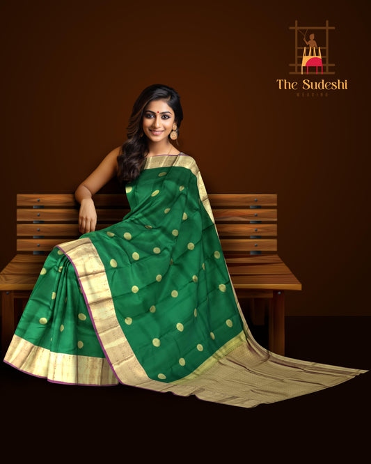 Dark Green & Purple Chakram Butta Kanchipuram Silk Saree