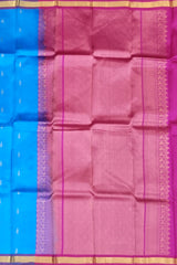 Sky Blue & Pink Tear Butta Kanchipuram Silk Saree