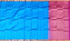 Sky Blue & Pink Tear Butta Kanchipuram Silk Saree