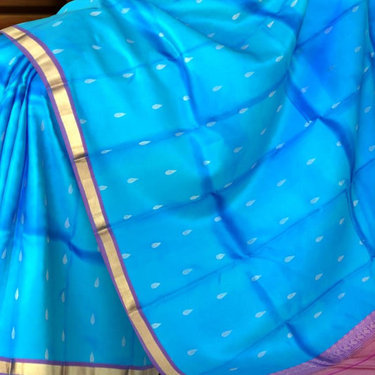 Sky Blue & Pink Tear Butta Kanchipuram Silk Saree