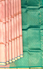 Peach & Sea Green Small Butta Kanchipuram Silk Saree