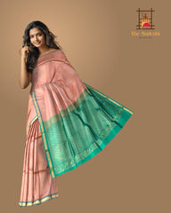 Peach & Sea Green Small Butta Kanchipuram Silk Saree