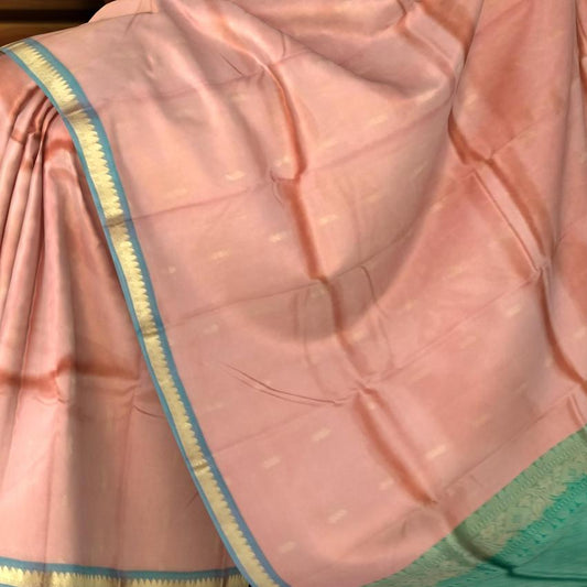 Peach & Sea Green Small Butta Kanchipuram Silk Saree