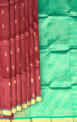Maroon & Sea Green Butta Kanchipuram Silk Saree