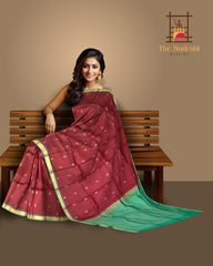 Maroon & Sea Green Butta Kanchipuram Silk Saree