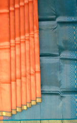 Peach & Light Blue Small Butta Kanchipuram Silk Saree
