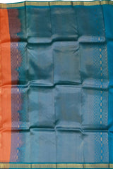 Peach & Light Blue Small Butta Kanchipuram Silk Saree
