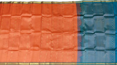 Peach & Light Blue Small Butta Kanchipuram Silk Saree