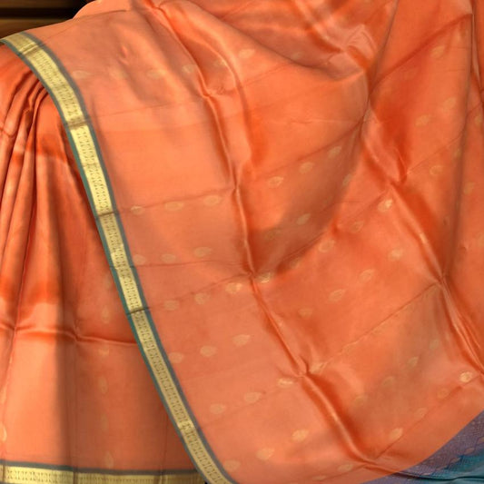 Peach & Light Blue Small Butta Kanchipuram Silk Saree