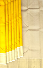 Golden Yellow & Half White Butta Kanchipuram Silk Saree