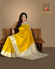 Golden Yellow & Half White Butta Kanchipuram Silk Saree