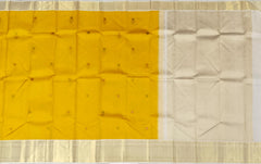 Golden Yellow & Half White Butta Kanchipuram Silk Saree
