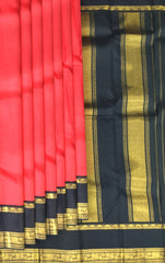 Orange & Black Plain Kanchipuram Silk Saree