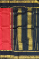 Orange & Black Plain Kanchipuram Silk Saree