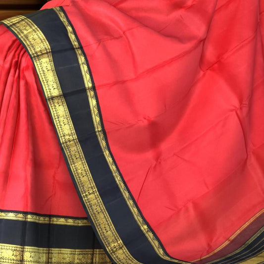 Orange & Black Plain Kanchipuram Silk Saree