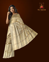 Beige Self Brocade Kanchipuram Silk Saree