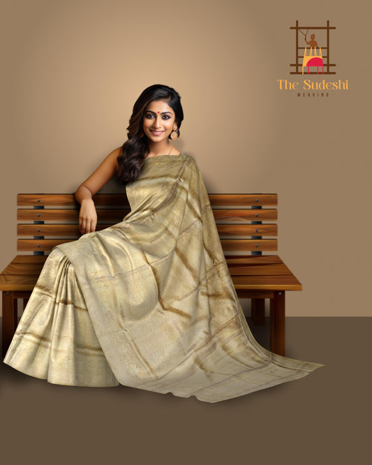 Beige Self Brocade Kanchipuram Silk Saree