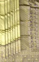 Elachi Green & Purple Brocade Meenakari Kanchipuram Silk Saree