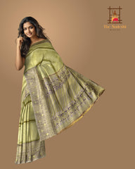 Elachi Green & Purple Brocade Meenakari Kanchipuram Silk Saree