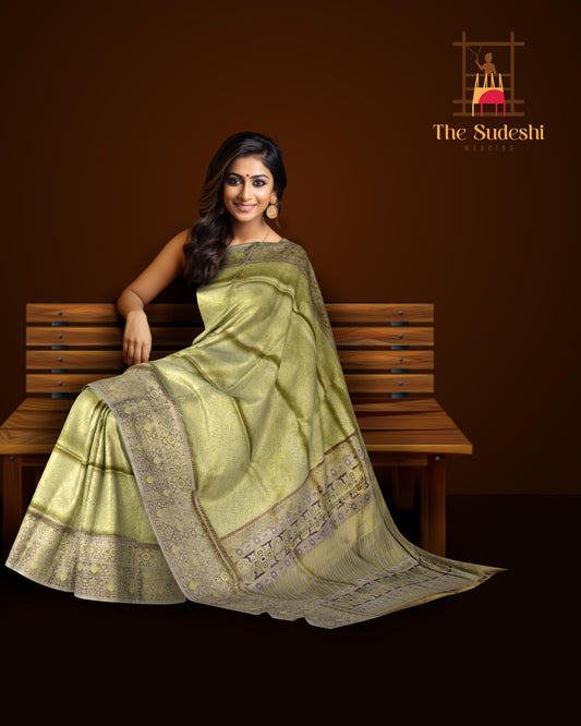 Elachi Green & Purple Brocade Meenakari Kanchipuram Silk Saree