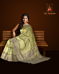 Elachi Green & Purple Brocade Meenakari Kanchipuram Silk Saree